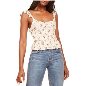 NWT Reformation Aurora Geraldine White Floral Ruffle Sleeve Bow Top Wmns XL